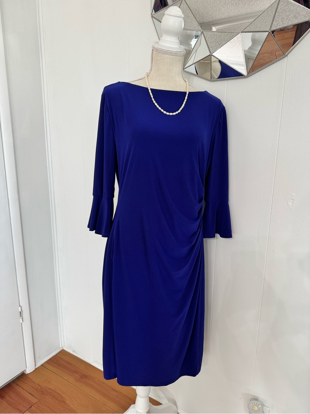 Ralph Lauren Cobalt Blue Midi Dress with Fluted Sleeves